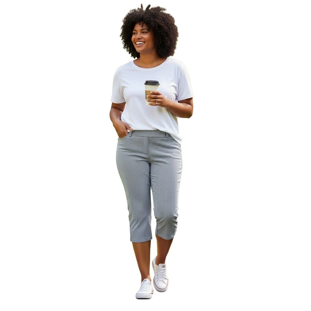 S.C. & CO. Women's 360 Tummy Control Blue White Classic Capris Size 16